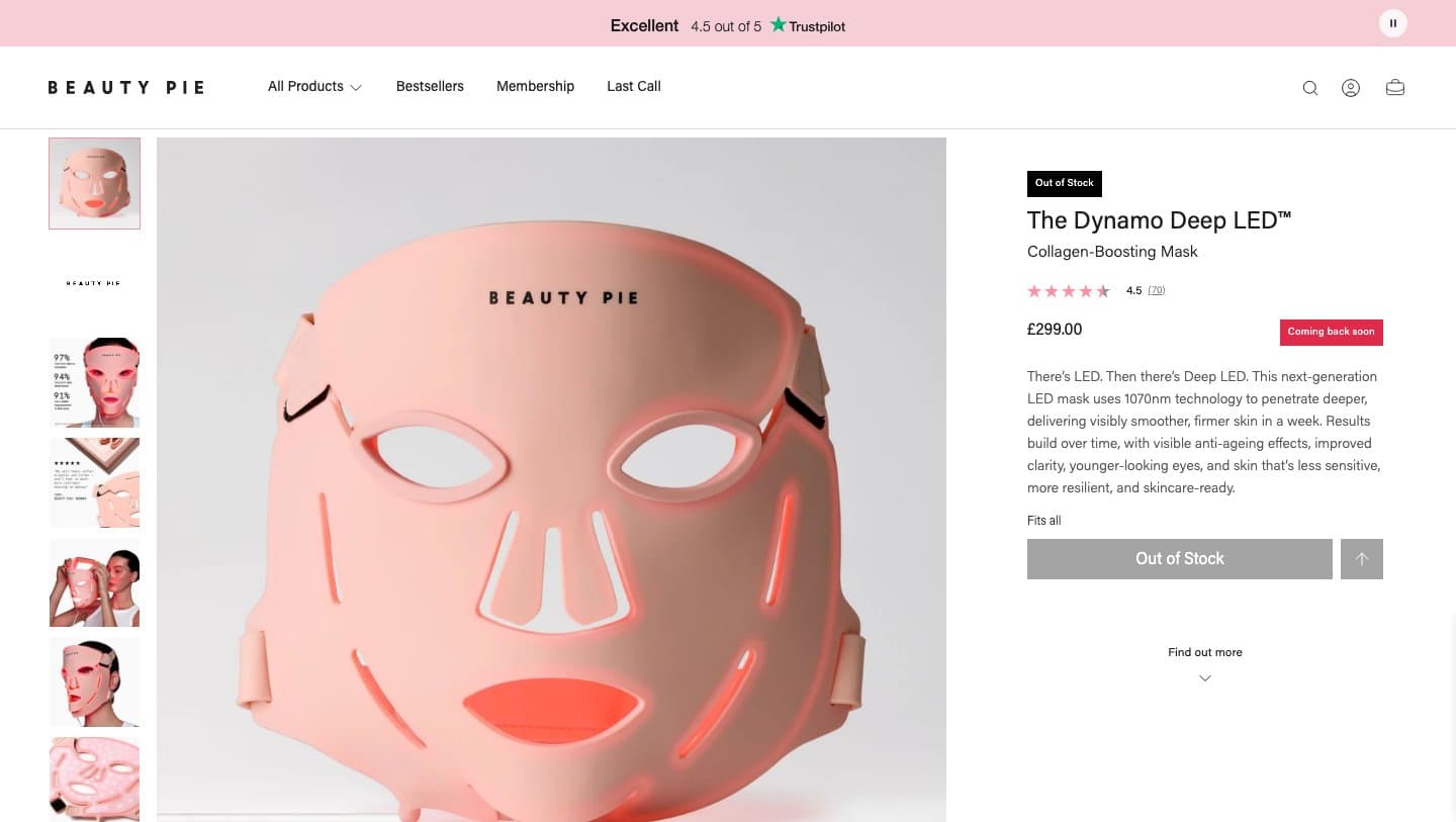 Official Beauty Pie storefront captured by Takedown