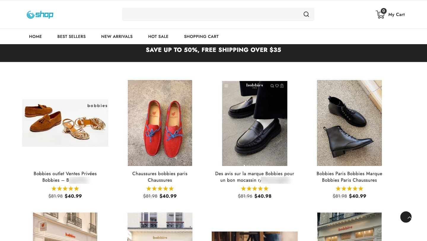 Discount store listing Bobbies search results as $40.99 products