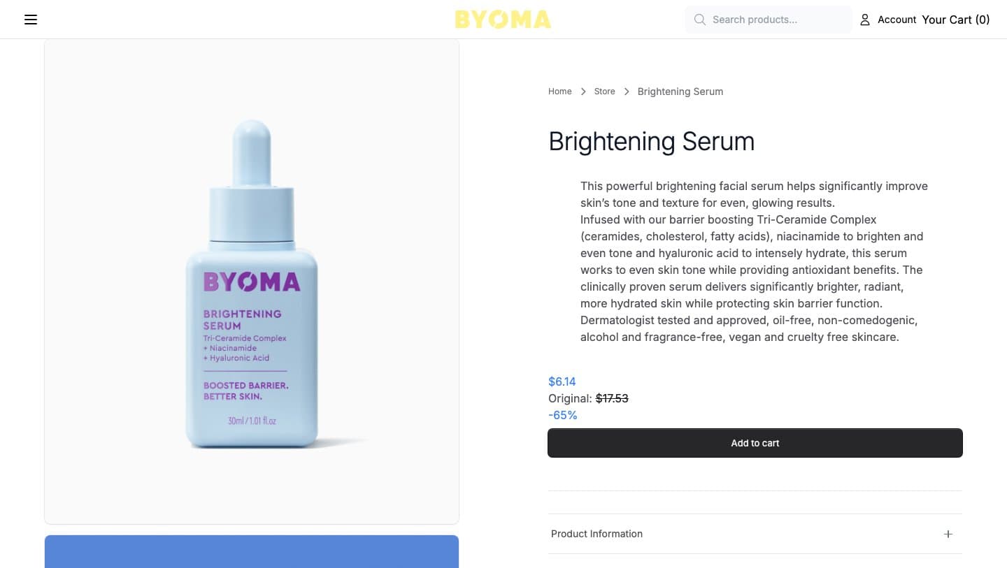 Fake BYOMA storefront captured by Takedown