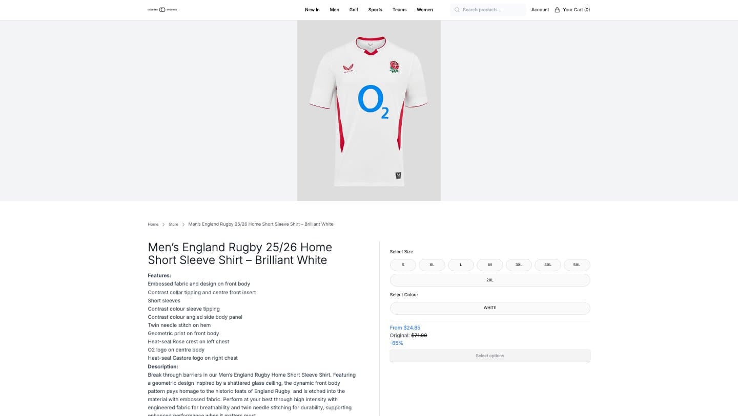 England Rugby 25/26 home shirt on castorestore.shop for $24.85