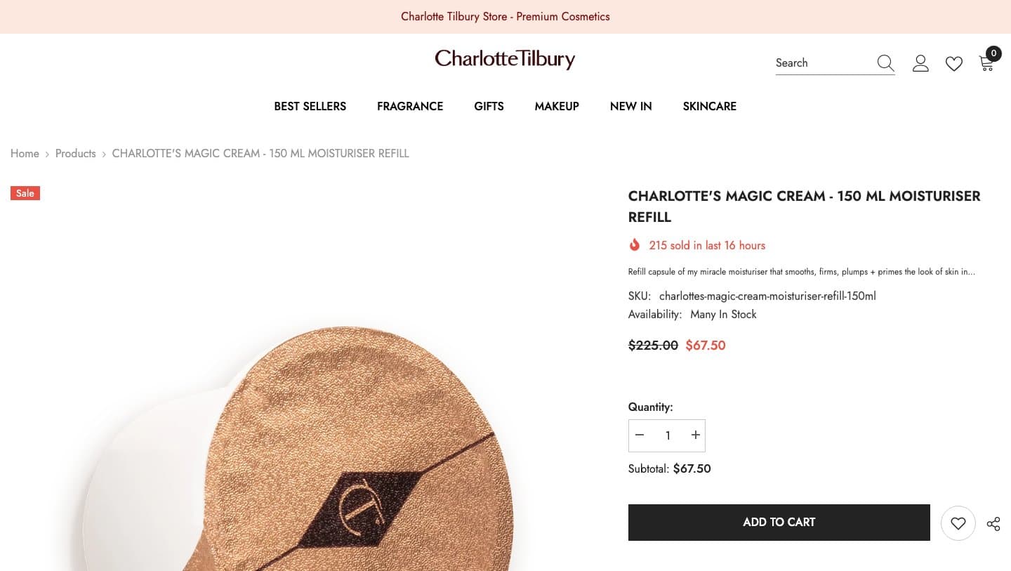 Fake Charlotte Tilbury storefront captured by Takedown