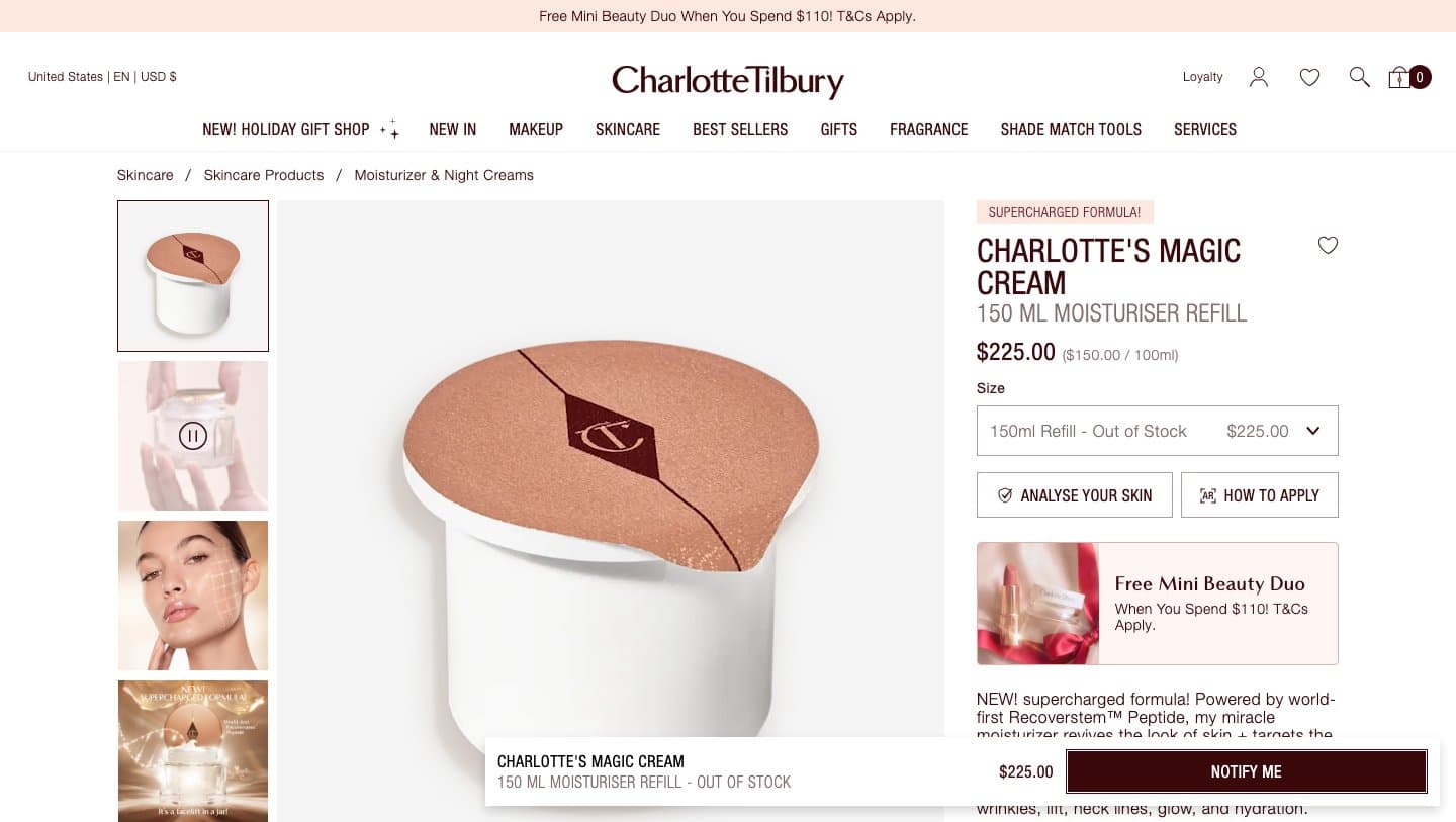 Official Charlotte Tilbury storefront captured by Takedown