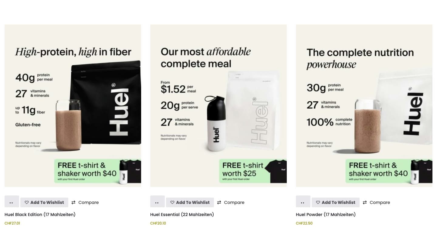 Fake Huel storefront captured by Takedown