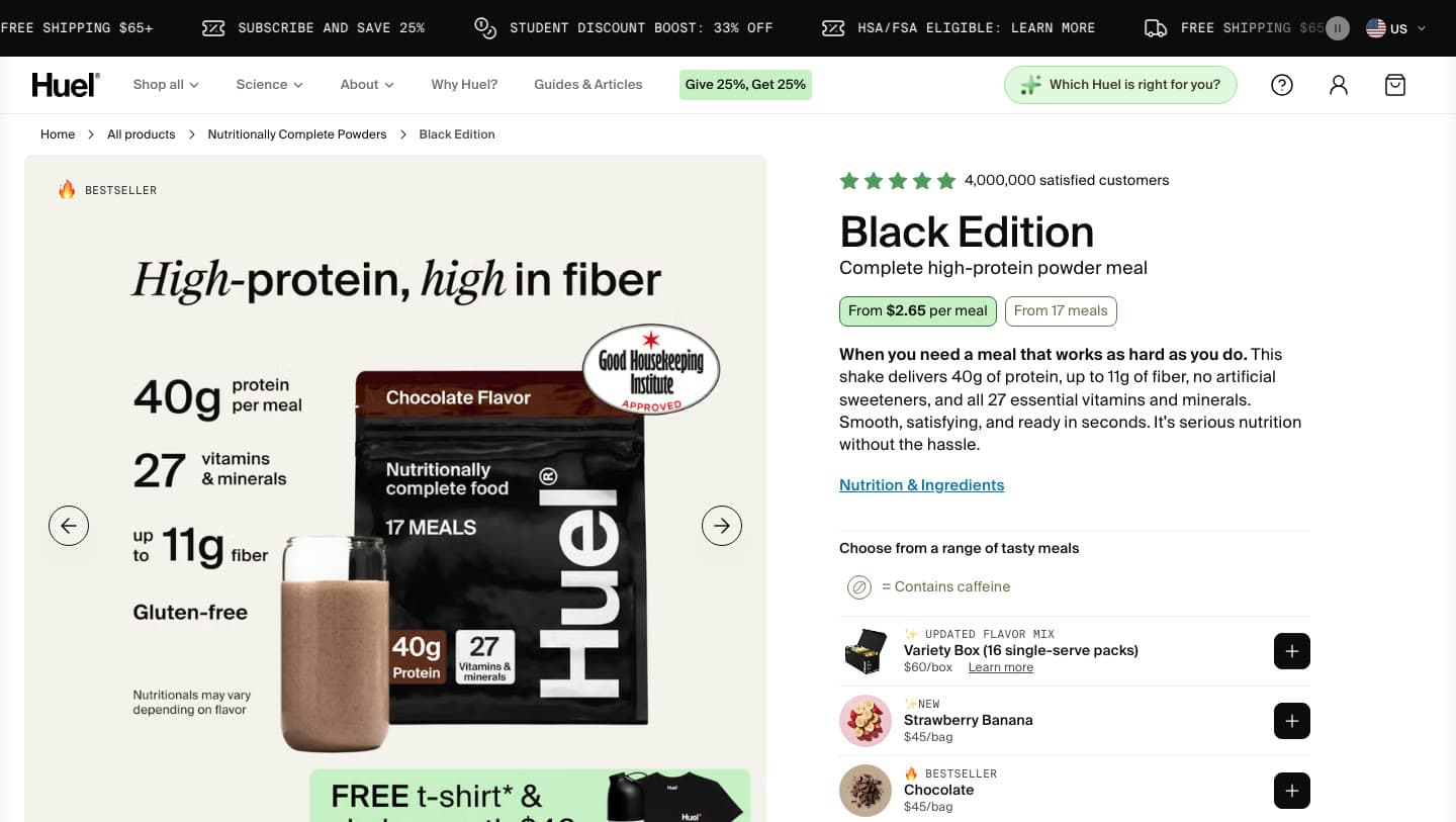 Official Huel storefront captured by Takedown