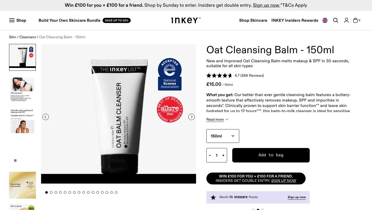 Official The INKEY List storefront captured by Takedown