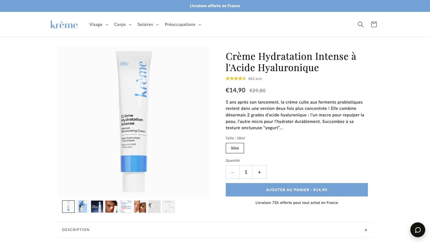 Fake Krème storefront captured by Takedown