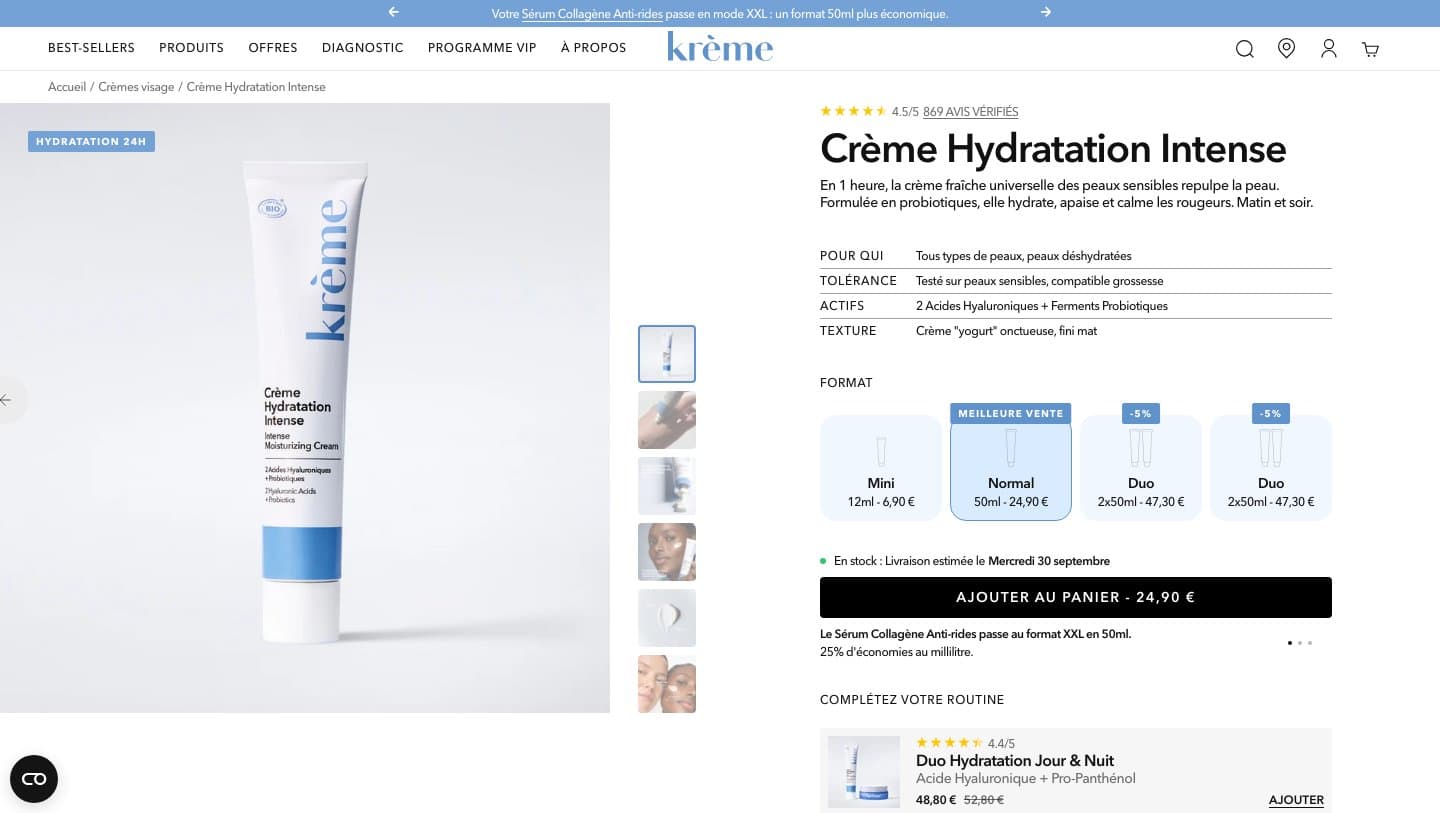 Official Krème storefront captured by Takedown