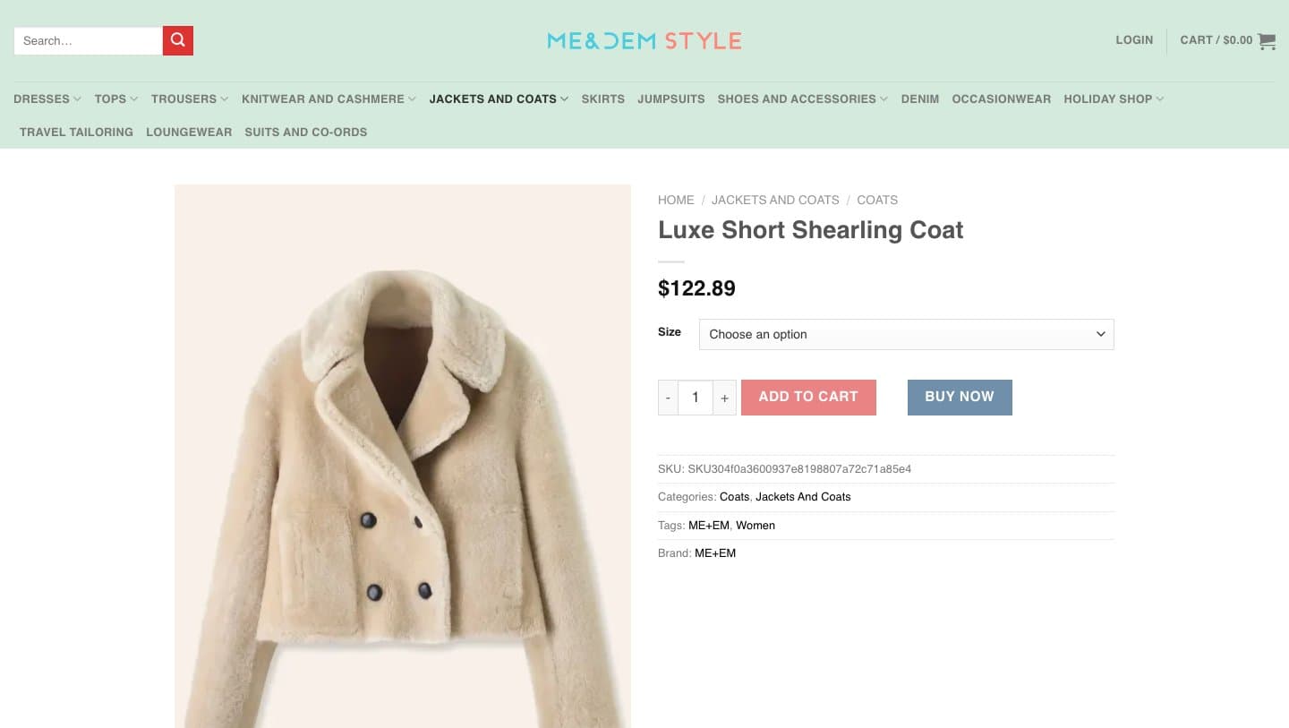 Fake ME+EM storefront captured by Takedown