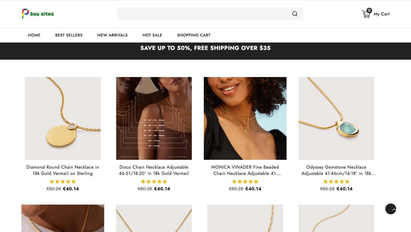 pugsalesjkl.click listing Monica Vinader necklaces at €40.14