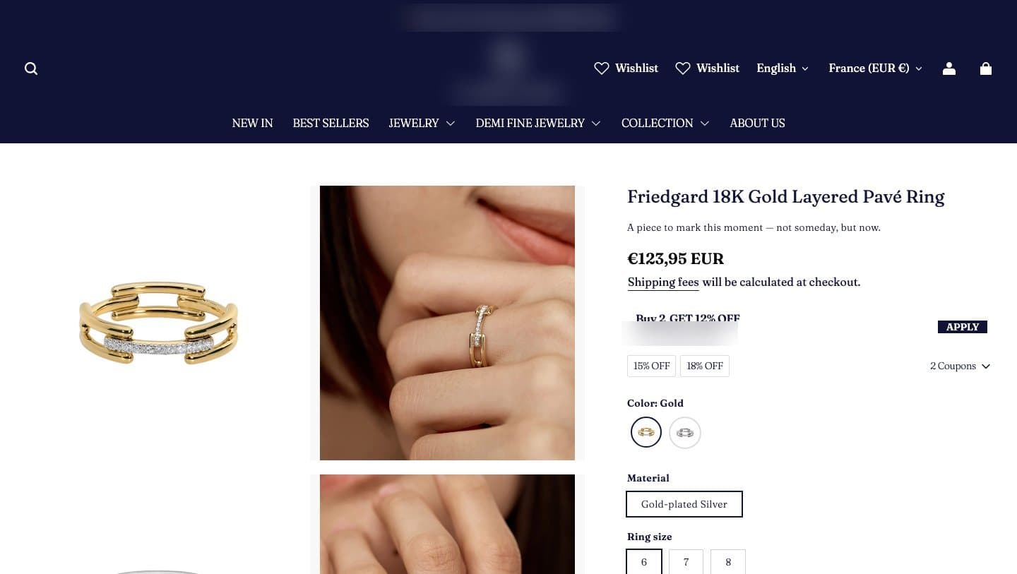 A retail store's product page for the Friedgard ring
