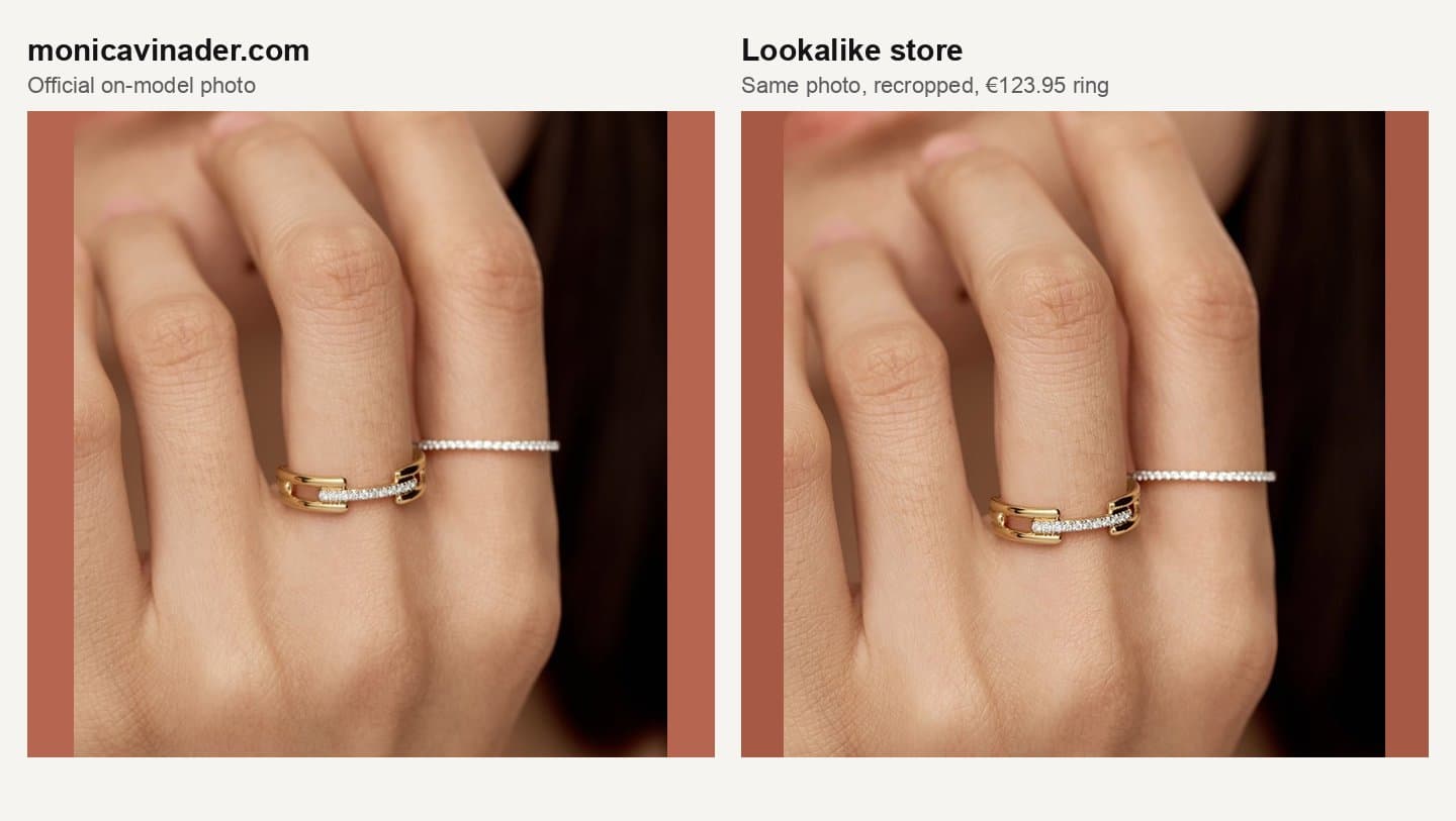 Official on-model ring photo next to the recropped copy