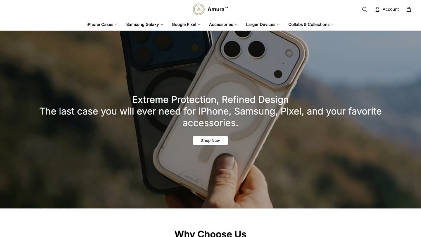 mousstore.shop homepage with a photo of Mous cases under the heading Extreme Protection, Refined Design