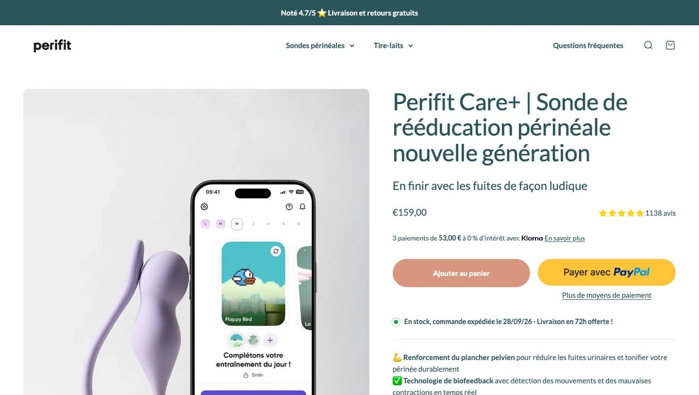 Official Perifit storefront captured by Takedown