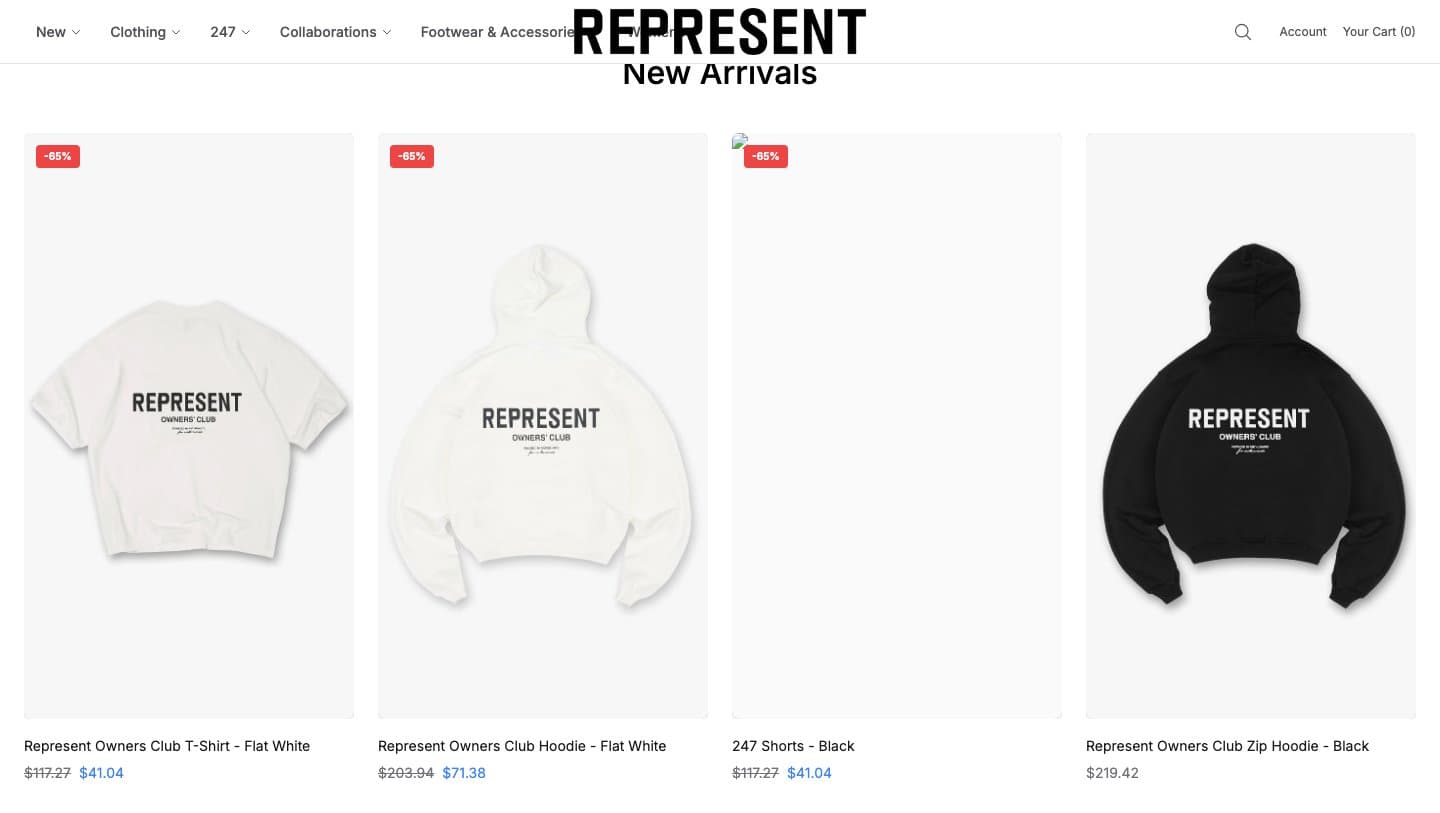 Fake Represent storefront captured by Takedown
