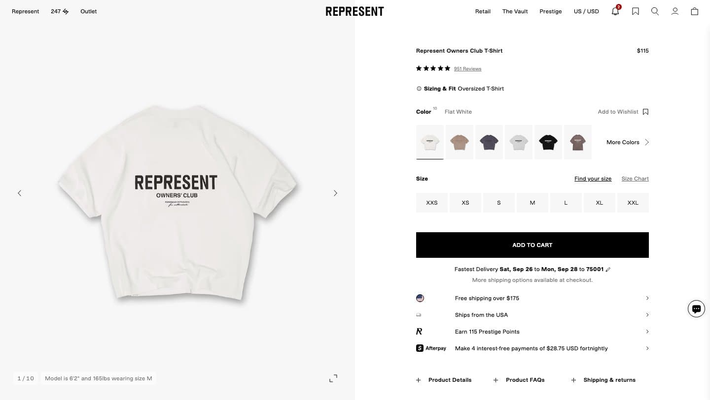 Official Represent storefront captured by Takedown
