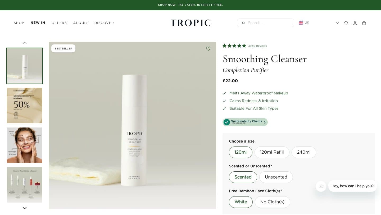 Official Tropic Skincare storefront captured by Takedown