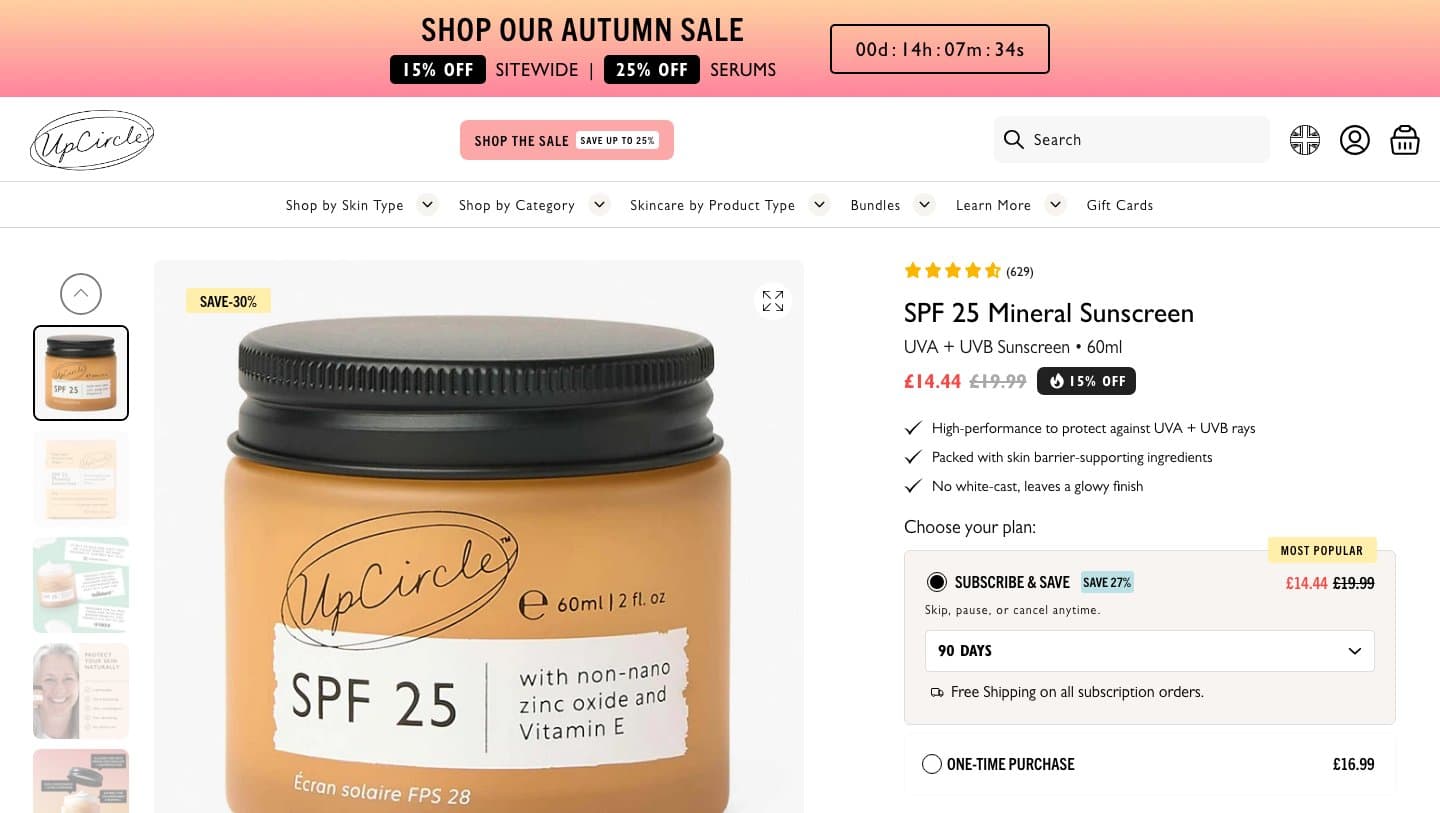 Official UpCircle Beauty storefront captured by Takedown