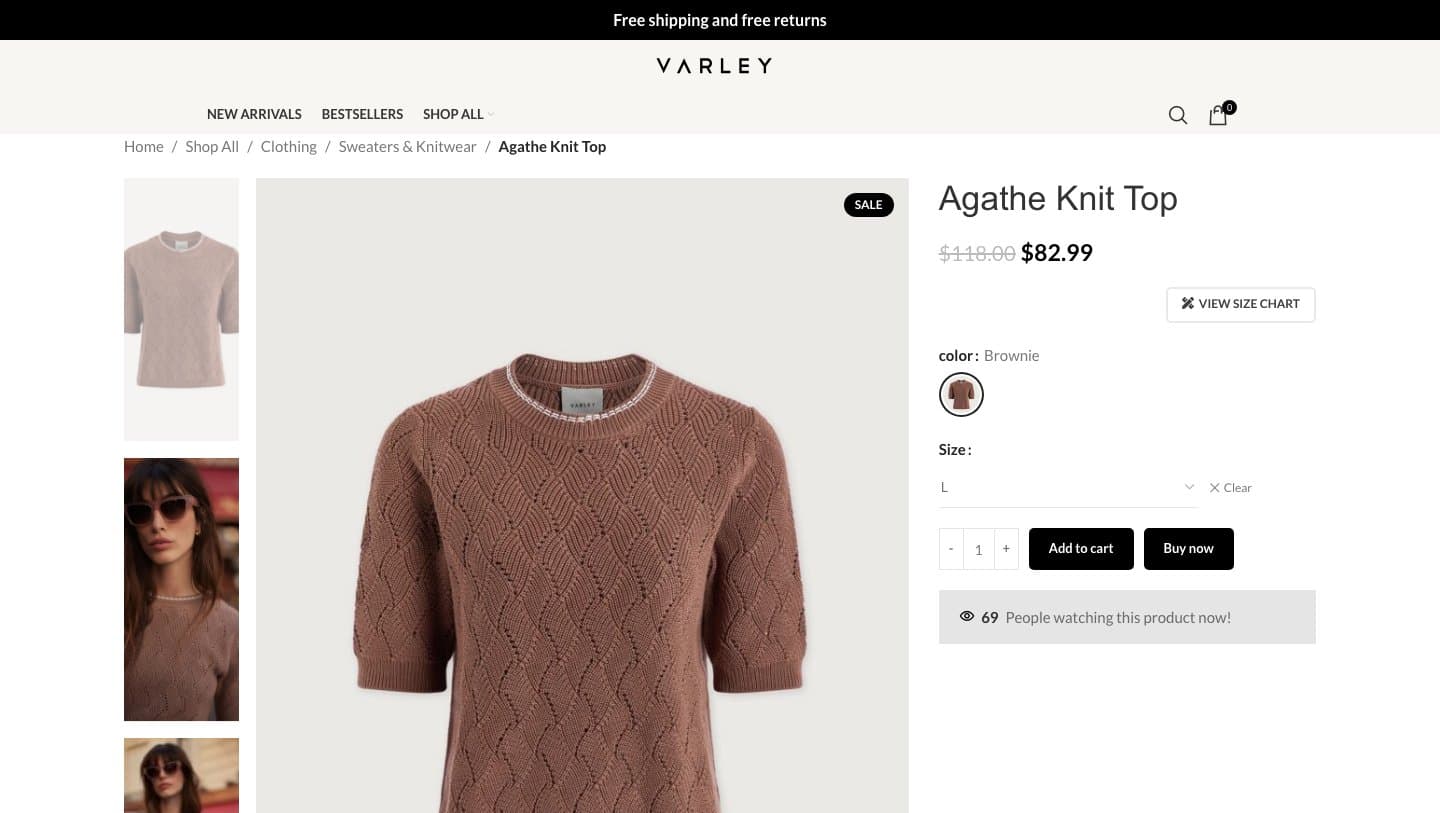 Fake Varley storefront captured by Takedown