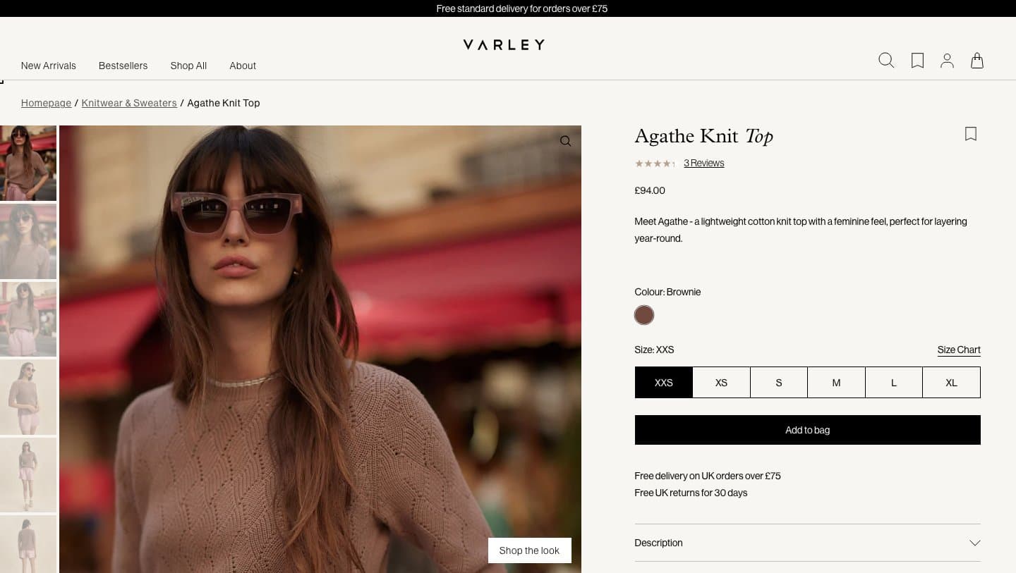 Official Varley storefront captured by Takedown