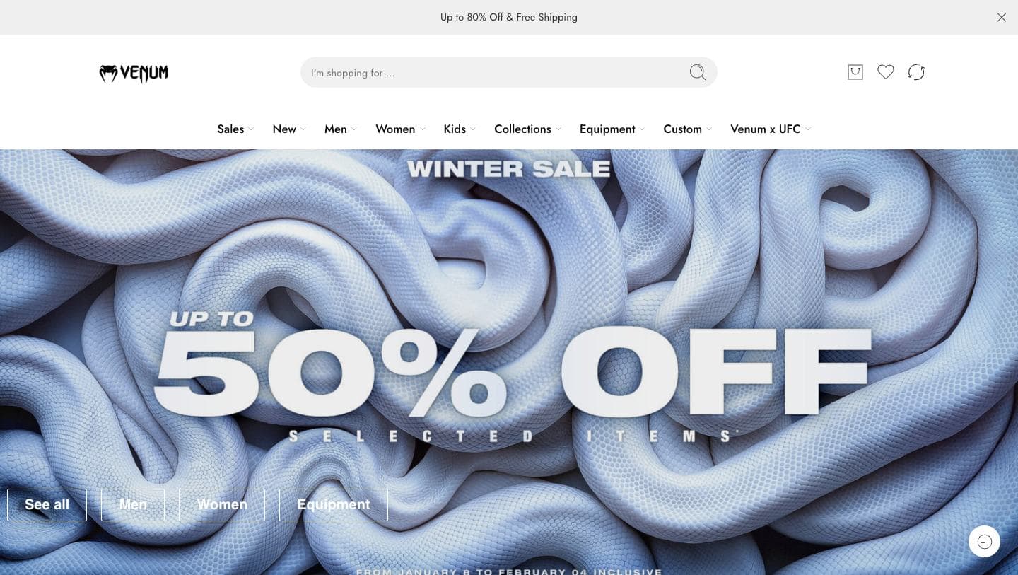 Fake Venum storefront captured by Takedown