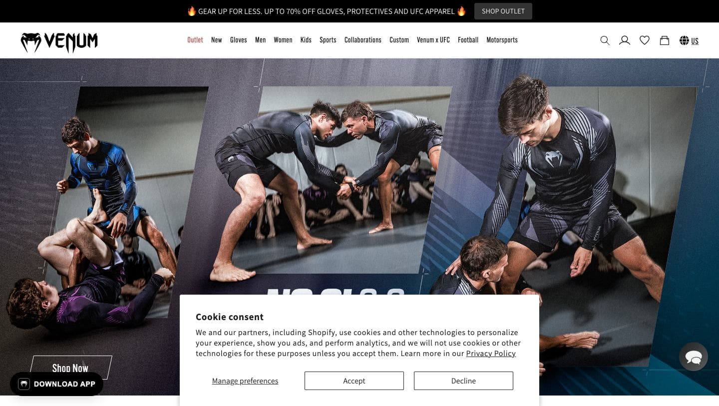 Official Venum storefront captured by Takedown
