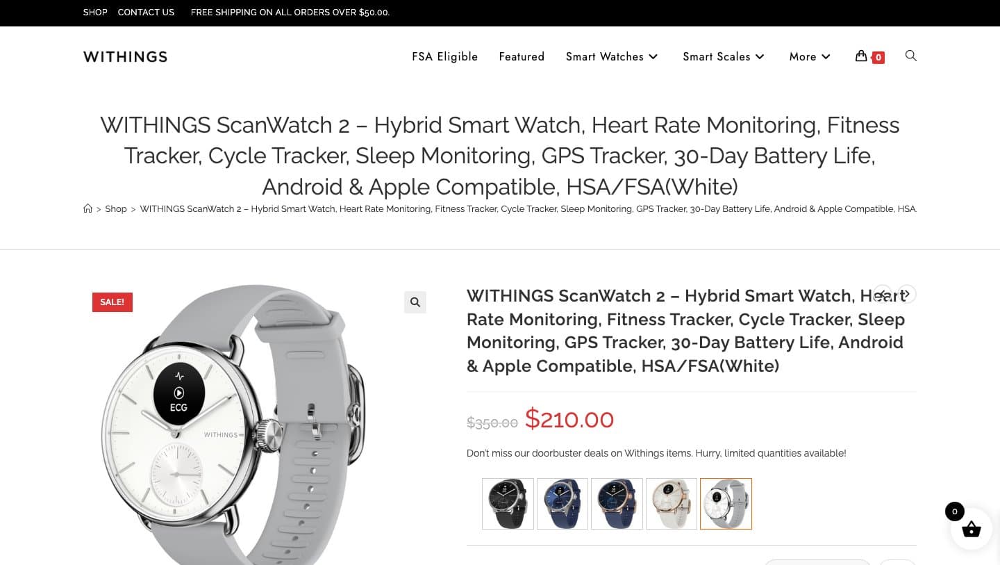 Fake Withings storefront captured by Takedown