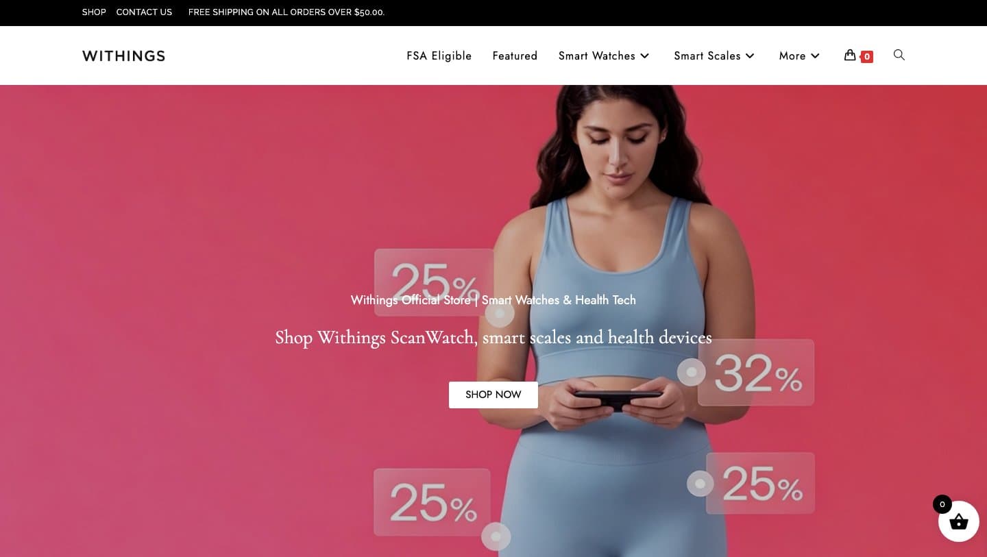 withingscare.com homepage with the headline Withings Official Store