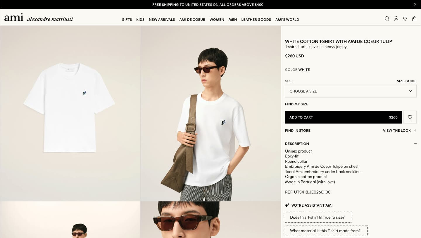 Official AMI Paris storefront captured by Takedown