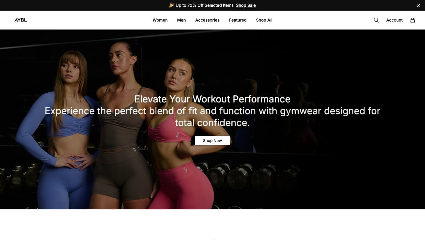 ayblshop.shop homepage using AYBL campaign photography