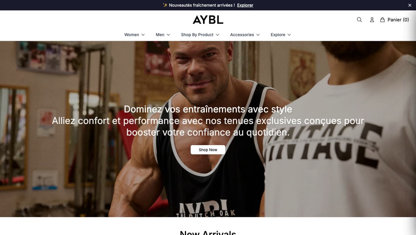 ayblstore.shop homepage in French using AYBL imagery