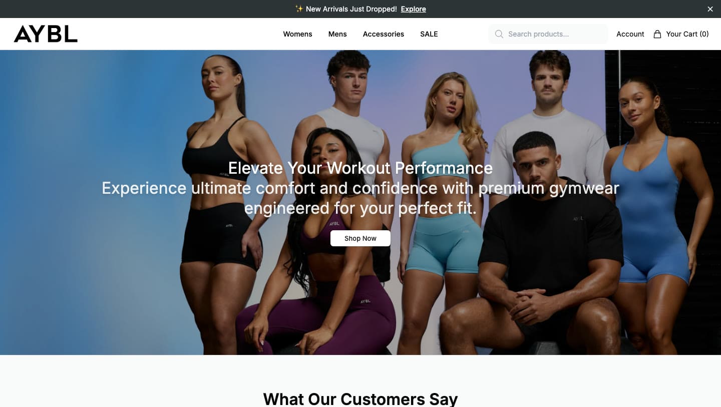 ayblwear.shop homepage using AYBL campaign photography