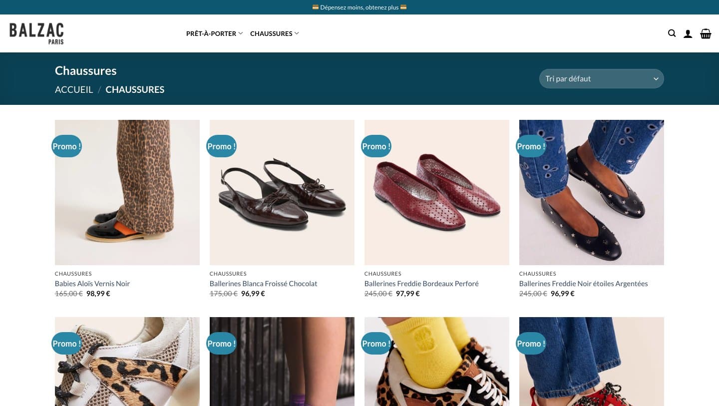 balzacparismode.com shoe category page with Balzac Paris products at around €97
