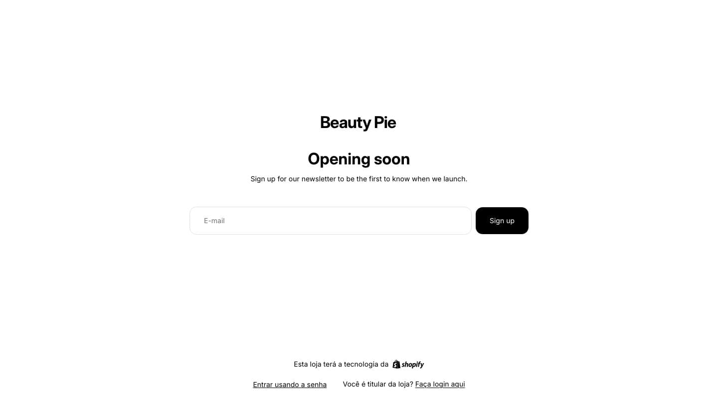 Password-protected Shopify store titled Beauty Pie on beautypielipstick.com showing Opening soon