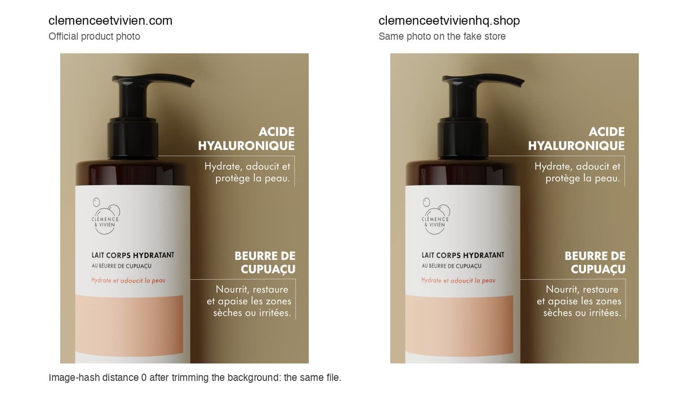 Clémence & Vivien's Lait corps hydratant photo next to the same photo on clemenceetvivienhq.shop