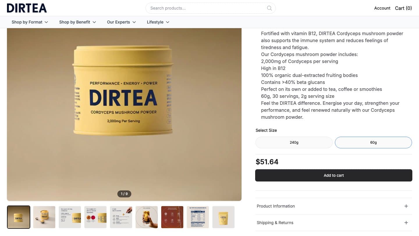 Fake DIRTEA storefront captured by Takedown