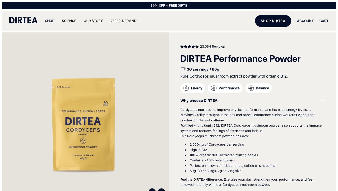 Official DIRTEA storefront captured by Takedown
