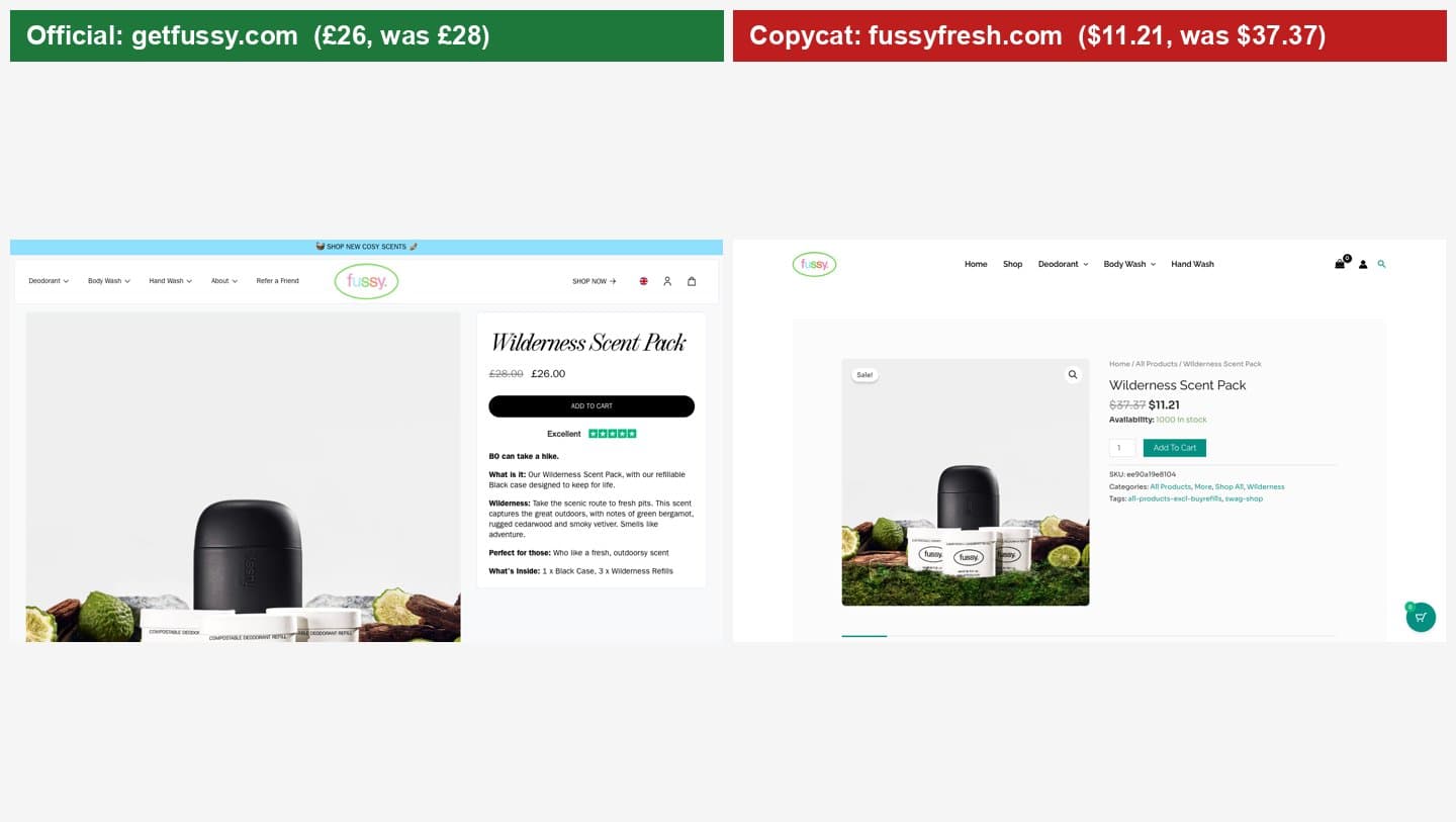 Wilderness Scent Pack on getfussy.com at £26 next to fussyfresh.com at $11.21