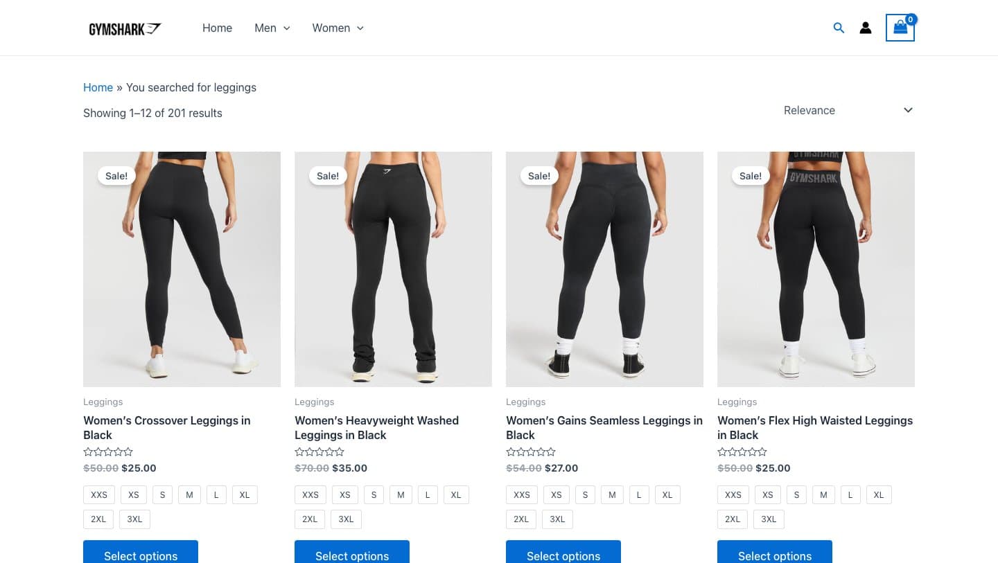 gymsharkusa.com search results for leggings, all at half price