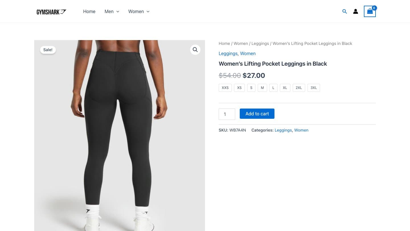 gymsharkusa.com product page for Lifting Pocket Leggings at $27