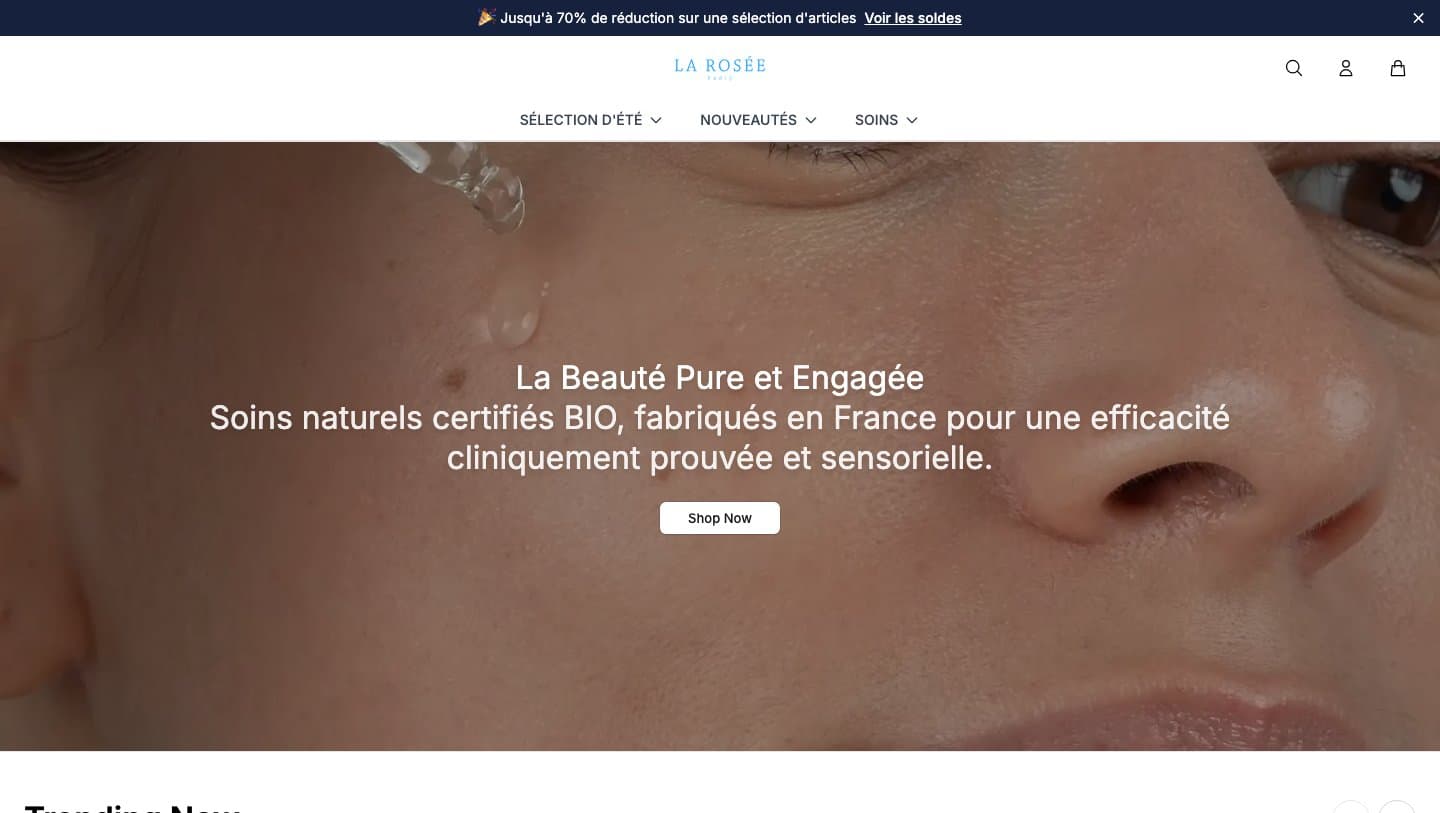 larovive.shop homepage with the LA ROSÉE PARIS wordmark and a 70% sale banner