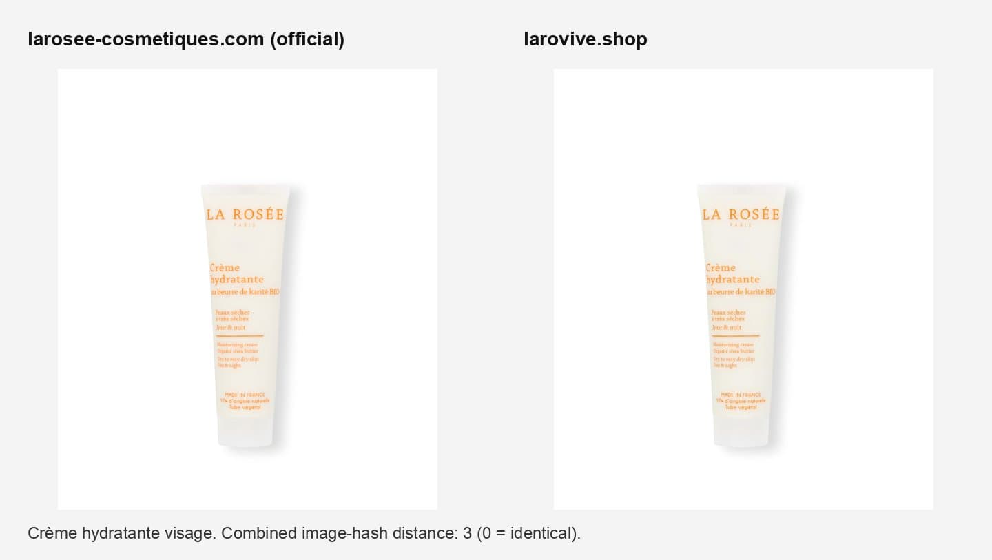 La Rosée's official Crème hydratante visage packshot next to the same photo on larovive.shop