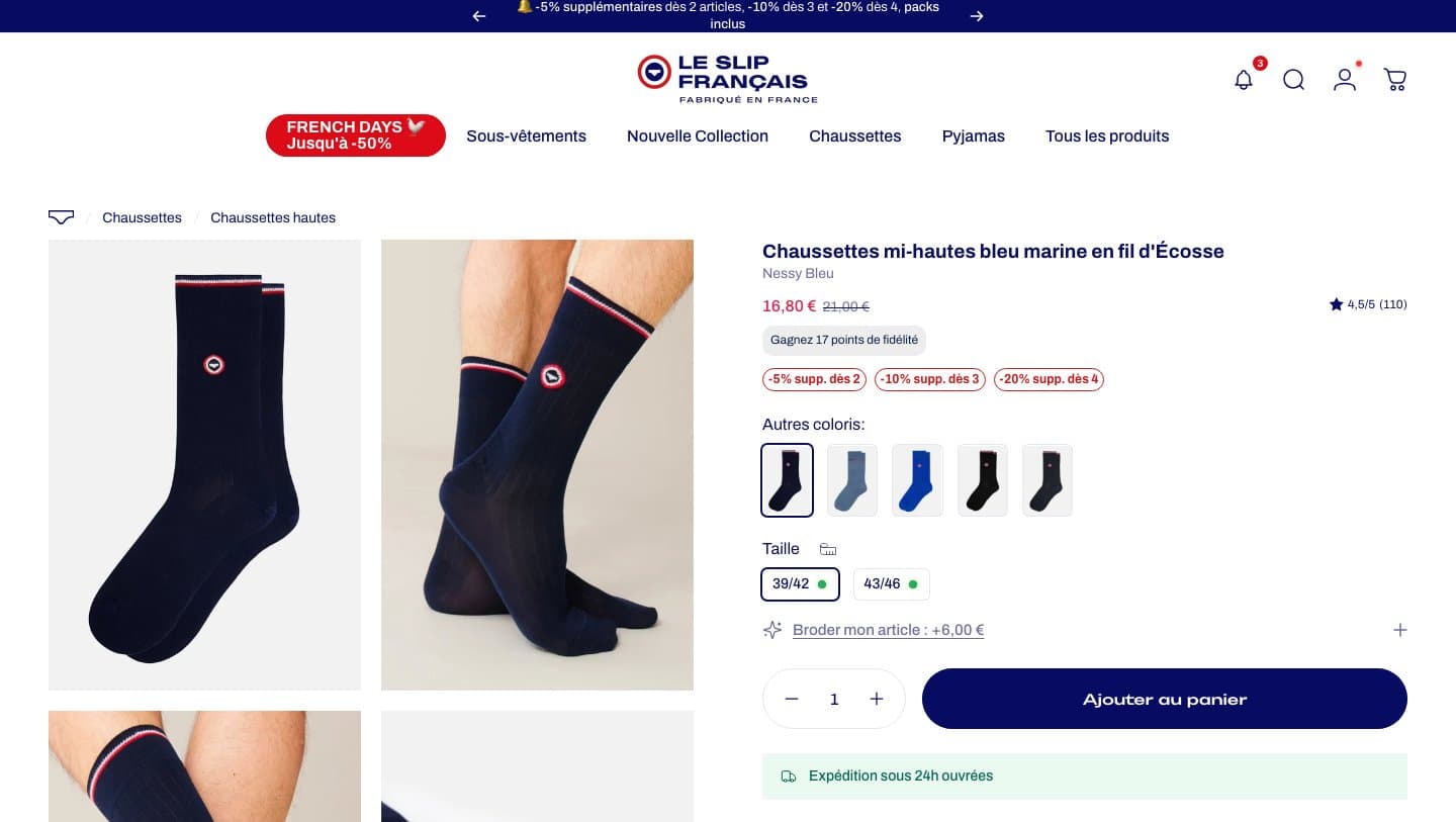 Official Le Slip Français storefront captured by Takedown