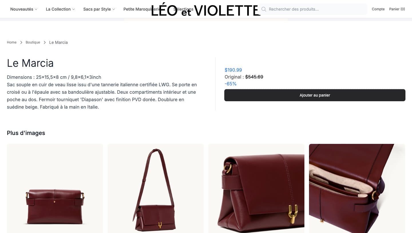 Fake Léo et Violette storefront captured by Takedown