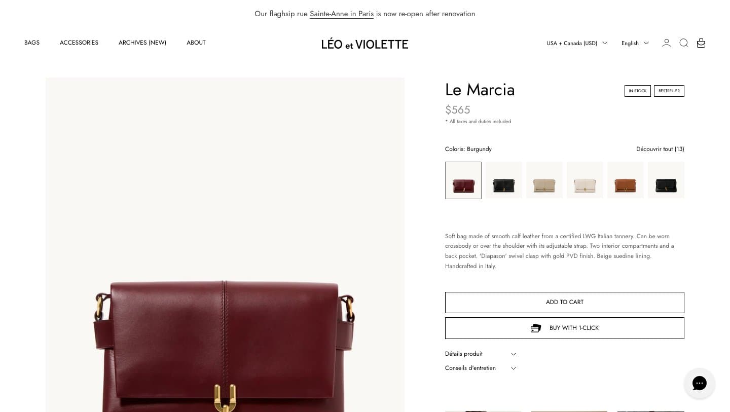 Official Léo et Violette storefront captured by Takedown