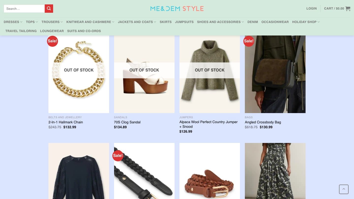 meandemstyle.com Featured Products row with Sale badges