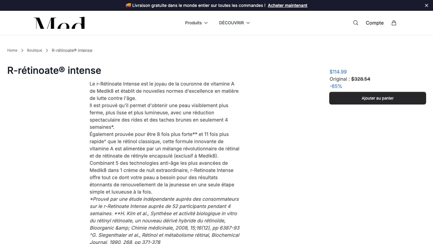 medik8shop.shop French-language product page for r-Retinoate Intense