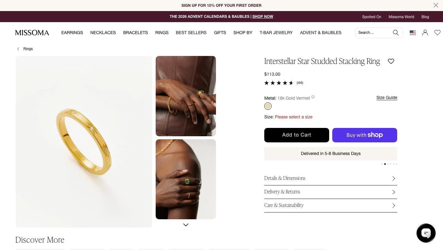 Official Missoma storefront captured by Takedown