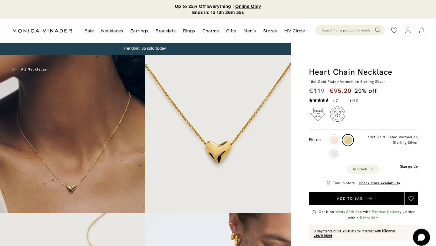 Official Monica Vinader storefront captured by Takedown