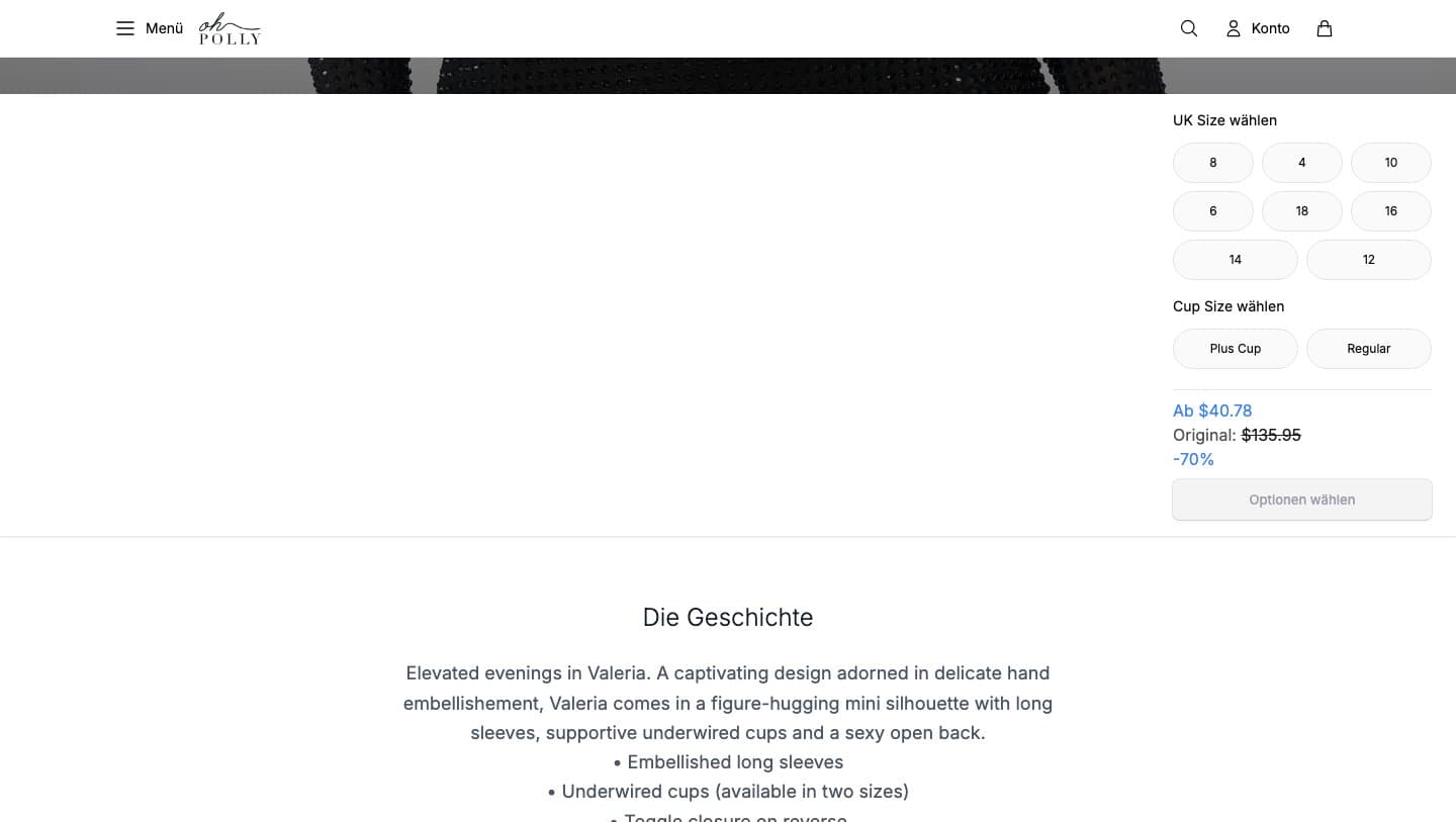ohpollyshop.shop Valeria product page showing a 70% discount