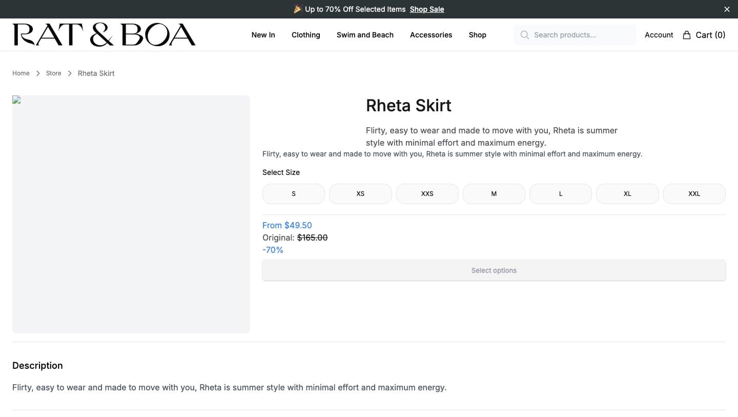 ratandboaofficial.shop product page for the Rheta Skirt